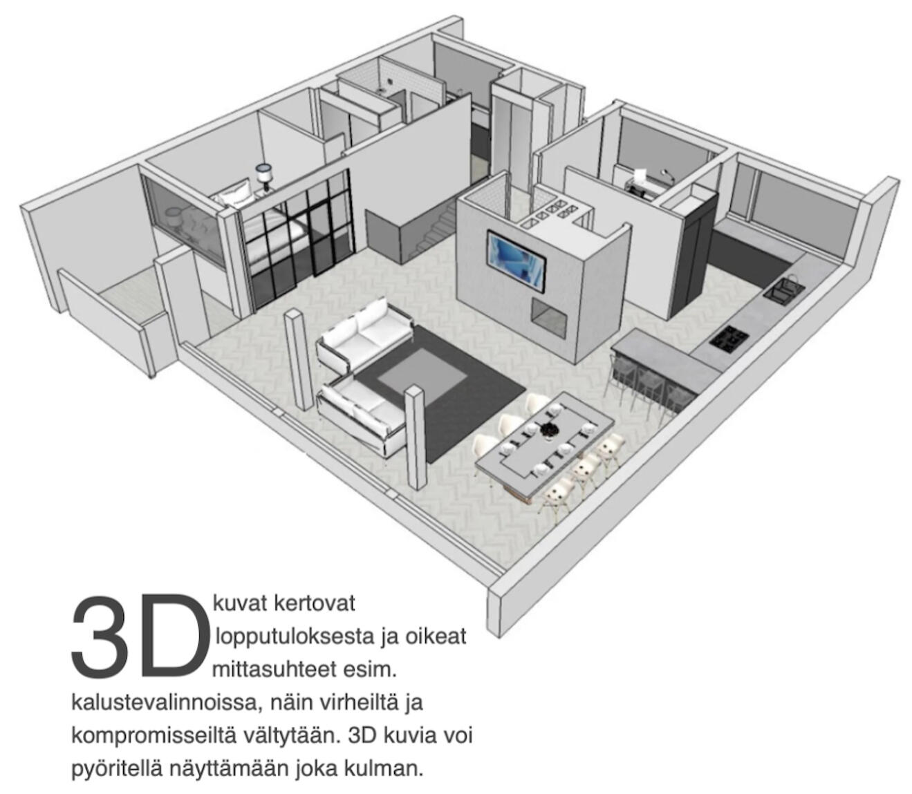 3.D kuva antaa realistisen kuvan lopputulemasta. 3.D kuva antaa realistisen kuvan lopputulemasta.